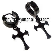 厂家直销不锈钢双面耳扣电黑色耳环耳钉吊十字架耳环个性耳饰