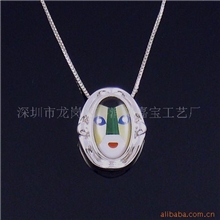 供应金银珠宝首饰、925银镀白金镶嵌宝石戏剧脸谱吊坠