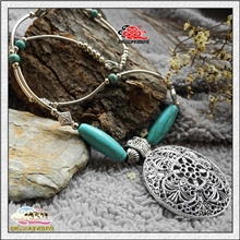 瑞康中国风西藏民族饰品厂家批发藏银绿松石项链【XLSS1001】