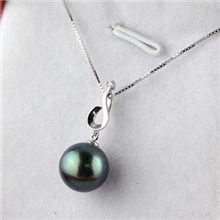 【孔雀之心】超值9mm大溪地黑珍珠吊坠正品强光女友经典海水珠