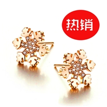 厂家直销雪花微镶耳钉低价批发高档玫瑰金饰品情人礼物