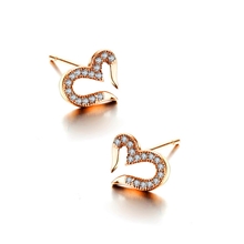 新款厂家直销微镶心形耳钉高档微镶饰品玫瑰金饰品韩国耳饰