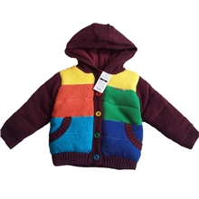 烟台童装批发儿童拼接色彩加厚加绒外套冬季童装低价童装加厚拼接