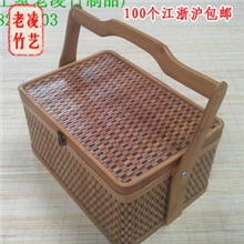 腌腊熟食竹编礼盒包装，竹篮子，精制美观高档礼品篮，老凌竹制品