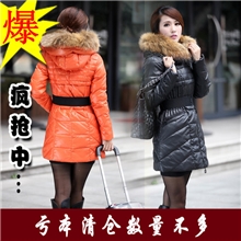 厂家批发新款白鸭绒羽绒服女韩版中长款大毛领加厚羽绒服批发