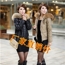 厂家直供低价羽绒服明星同款修身连帽大毛领短女式羽绒服批发