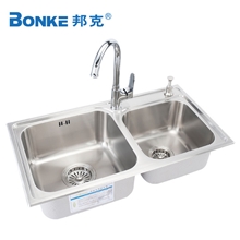 邦克SUS304不锈钢水槽厨房水池洗菜盆双槽龙头套餐包邮BK-8225