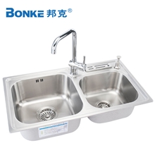 邦克SUS304正品不锈钢厨房菜盆水槽双槽龙头刀架套餐包邮BK-8226