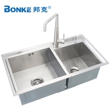 邦克SUS304不锈钢厨房菜盆纯手工洗菜池菜盆双槽水槽龙头BK-8916