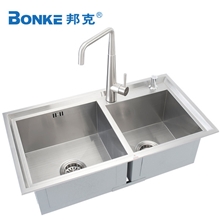 Bonke邦克不锈钢厨房洗碗池菜盆纯手工双槽水槽龙头BK-8917