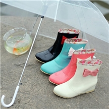 2013春夏新款女鞋可爱蝴蝶结内防水台低筒雨鞋平底雨靴