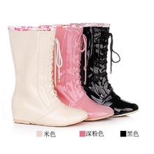 新款女鞋VIVI韩版日系甜美内增高系带雨靴雨鞋