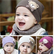 特价春秋款套头帽卡通小熊贴标套头棉质帽宝宝帽儿童帽子A33