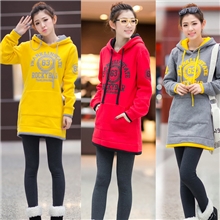 2013秋冬韩版大码女装套头绒衫外套学生抓绒衫加厚长款连帽卫衣