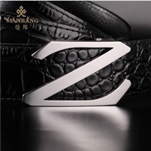 原创z字母曼邦防过敏不锈钢自动扣男士皮带真皮头层牛皮鳄鱼纹