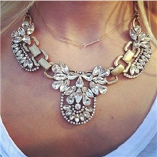 B0349欧美饰品左岸潇闪亮花瓣水钻宝石夸张复古气场项链女