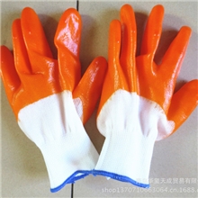 PVC手套胶白尼龙浸胶手套十三针全挂厂家批发耐磨桔红胶劳保手套