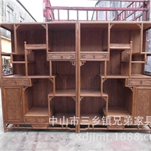 【厂家直销】中式老榆木酒店实木会所风化做旧榆木博古架