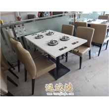 生产销售家具公司运达鸿特价订做大理石水晶白火锅桌餐桌子