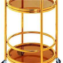 圆形不锈钢钛金酒水车送餐车酒店手推车厂家热销（小号）