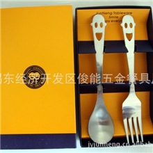 特价促销六一儿童节不锈钢餐具套装卡通笑脸餐具套装