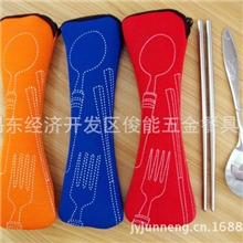 供应环保便携不锈钢餐具彩纹勺筷子套装