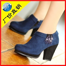 欧美粗跟短靴新款高跟防水台水钻流苏磨砂及裸靴女靴子A2-395