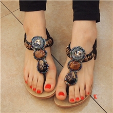 2013凉鞋女平跟罗马夹趾镂空水钻串珠平底松紧带女凉鞋2987-1058