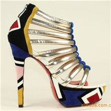 批欧美大牌新款罗马风格镂空凉鞋七彩拼色厚水台女鞋性感单鞋