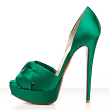 批发真皮绿色绸缎中空高跟鞋时装女鞋防水台高跟鞋凉鞋