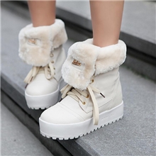 批发特价新款系带马丁靴翻边雪地靴松糕厚底女靴子休闲平底女鞋