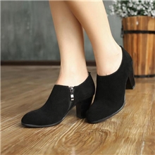 秋冬真皮女鞋女士粗跟高跟鞋批发磨砂皮深口鞋单鞋子一件代发免费