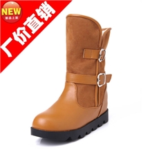 雪地靴2012新款女鞋秋冬欧美中筒靴磨纱皮带扣色拼女靴子X32-701