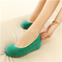 厂家直销2013春秋时尚韩版百搭防水台浅口坡跟单鞋绒面高跟鞋女