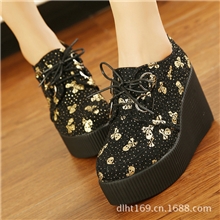 直销批发VIVI明星洋气lena骷髅头复古坡跟单鞋女潮韩版松糕女鞋