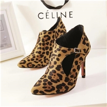 2013韩版细跟尖头高跟鞋韩国搭扣单鞋女豹纹拼色裸靴短靴单靴