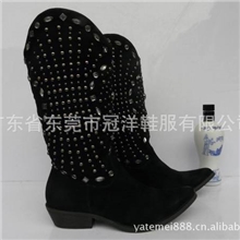 外贸Anne长筒低跟女靴满天星铆钉时尚复古户外牛仔靴大码女靴子