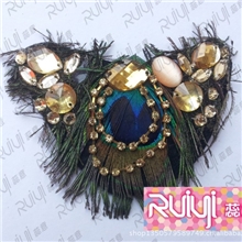 自主开发广州专业手工鞋花厂家直供羽毛新款串珠订珠布花