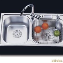 201不锈钢双盆水槽,厨房水盆,不锈钢双槽配刀架