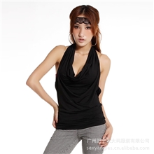 批发供应欧美夜店性感装银链吊缀堆领露背挂脖性感T恤/上衣A194