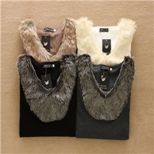 C004批发2013秋冬韩版女装新款气质兔毛V领个性保暖打底衫长袖T恤