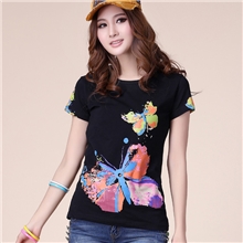 Y13008大码女装胖mm夏装韩版显瘦印花T恤修身短袖胖人衣服