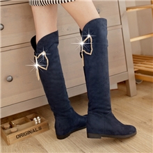 2013新款蝴蝶结水钻纯色高筒长靴子潮流欧美复古真皮女靴