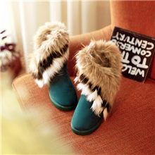2013厂家直销新款韩版狐狸毛兔毛中筒靴平底女靴雪地靴