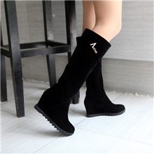 2013冬季新款磨砂女鞋羊羔毛内增高坡跟中跟中筒长靴马丁靴