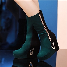 2013时尚新款防水台高级磨砂豹纹绒里水钻金属镶嵌坡跟中筒女靴