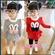 爱尚坊童装批发2013女童韩版秋装可爱兔子休闲加厚两件套套装B