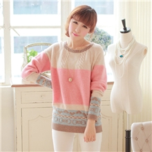 #26752013CHUVIVI韩版秋冬新款糖果色拼接长袖毛衣针织衫打底衫