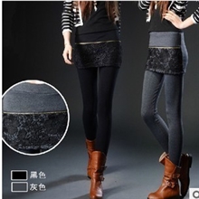 厂家直销不倒绒打底裙裤包裙假两件蕾丝加绒加厚打底裤九分裤