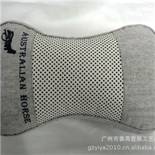 A亚麻布料绣花头枕高档外贸车用颈枕广州厂家来样加工